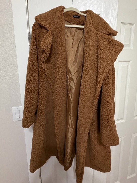 SHEIN Jackets & Blazers - SHEIN Brown Teddy Open-Front Coat